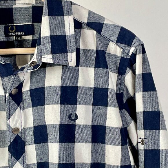 Fred Perry Large Check Long Sleeved Gingham Shirt, Navy/White, Size XL - Picture 3 of 7
